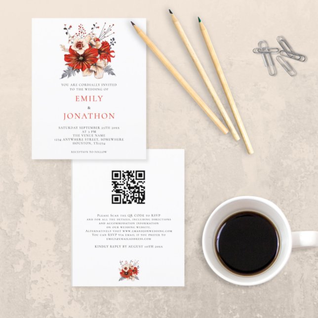 Budget Red Florals QR Code Hochzeitsempfehlung (Von Creator hochgeladen)