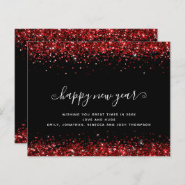 Budget Red Glitzer Black Happy New Year Card
