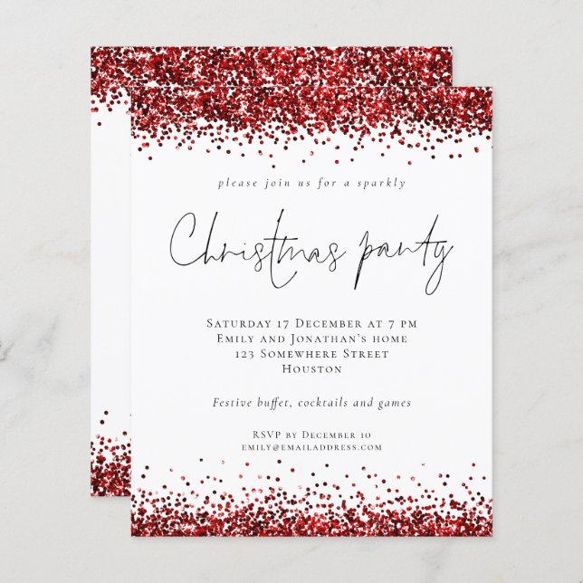 Budget Red Glitzer Script Party White (Vorne/Hinten)
