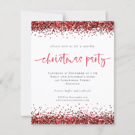 Budget Red Glitzer Script Weihnachts-Party Einladu