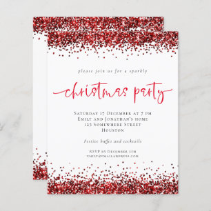 Budget Red Glitzer Script Weihnachts-Party Einladu
