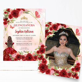 Budget Red Gold Floral Princess Quinceañera Foto