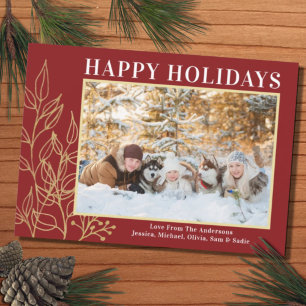 Budget Red Gold Foto Happy Holidays Card