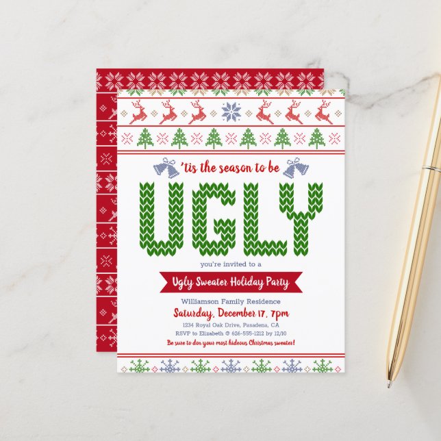 Budget Red Green Ugly Sweater Holiday Party Einlad (Vorderseite/Rückseite Beispiel)