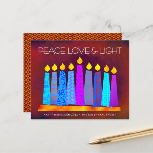Budget Red Hanukkah Candles Peace Liebe Light Card