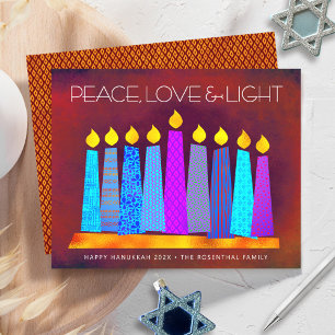 Budget Red Hanukkah Candles Peace Liebe Light Card
