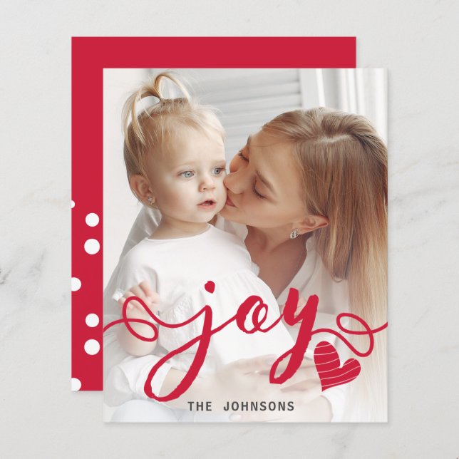 Budget Red Joy Typografy Foto Holiday Card (Vorne/Hinten)