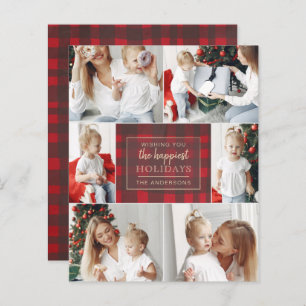 Budget Red Kariert 6 Fotos Collage Holiday Card