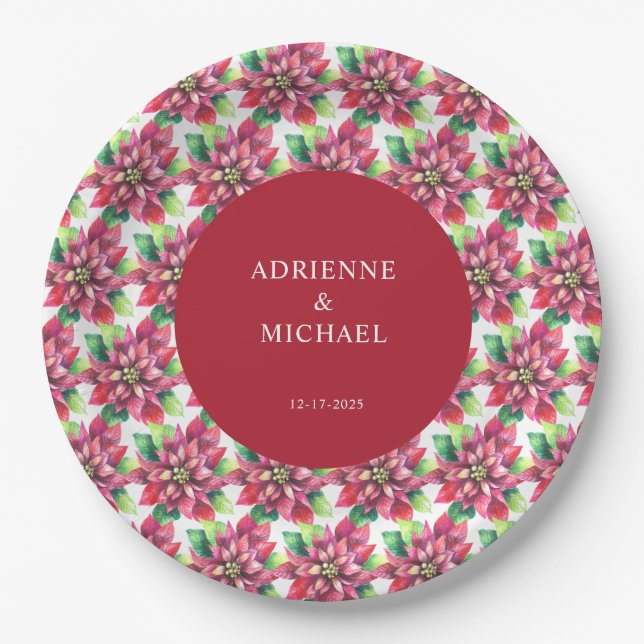 Budget Red Poinsettia Weihnachtsfeier Pappteller (Vorderseite)