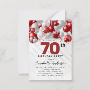 Budget Red Silver Balloon Glitzer 70. Geburtstag Mitteilungskarte