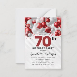 Budget Red Silver Balloon Glitzer 70. Geburtstag Mitteilungskarte