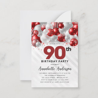 Budget Red Silver Balloon Glitzer 90. Geburtstag Mitteilungskarte