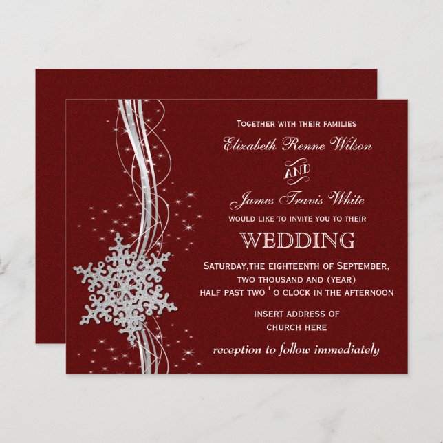 Budget Red Silver Snowflake Hochzeit Einladung (Vorne/Hinten)