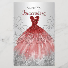Budget Red Sparkle Dress Quinceañera Einladung
