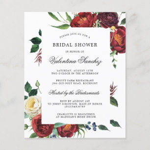 Budget Red White Floral Bridal Dusche Einladung
