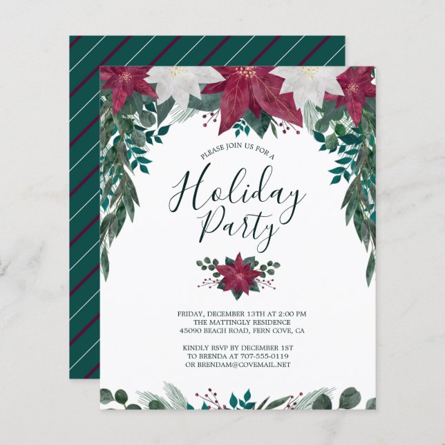 Budget Red White Poinsettias Holiday Party Einladu (Vorne/Hinten)