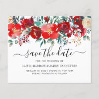 Budget Red Winter Botanal Floral Save the Date