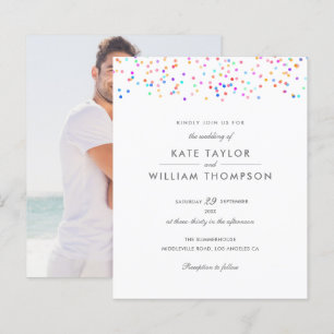 Budget Regenbogen-Konfetti-Foto-Hochzeitseinladung