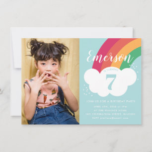 Budget Regenbogen-Wolken-Foto-Kinder-Geburtstagsfe Einladung