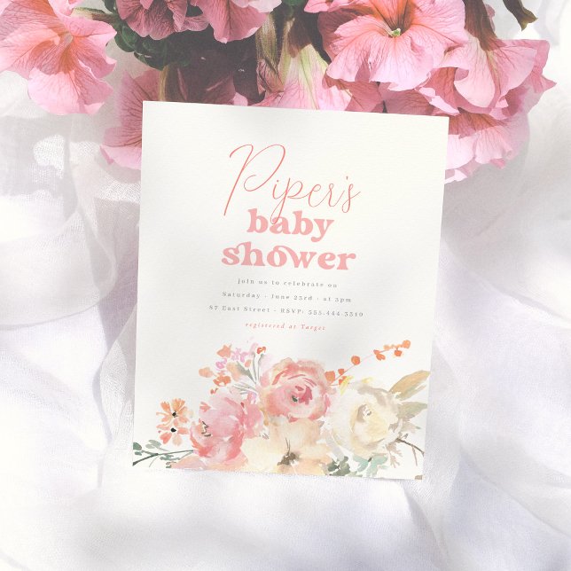 Budget Retro Florales Mädchen Baby Shower Einladun (Von Creator hochgeladen)