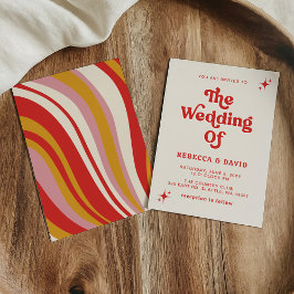 Budget Retro Groovy 70er Ivory Red Wedding Einladu