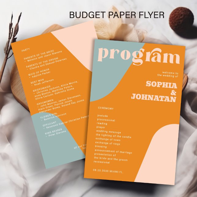 Budget-Retro-Hochzeitsprogrammvorlage Flyer (Von Creator hochgeladen)