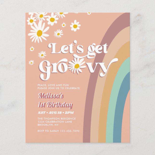 Budget Retro Let's Groovy Daisy Rainbow Birthday (Vorderseite)