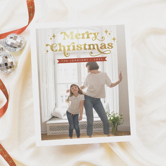 Budget Retro Typography Groovy Christmas Photo  (Von Creator hochgeladen)