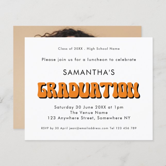 Budget Retro Vintag Orange Foto Graduation Party (Vorne/Hinten)