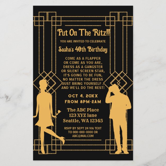 Budget Roaring 20 Art Deko Flapper Girl Invitation (Vorderseite)