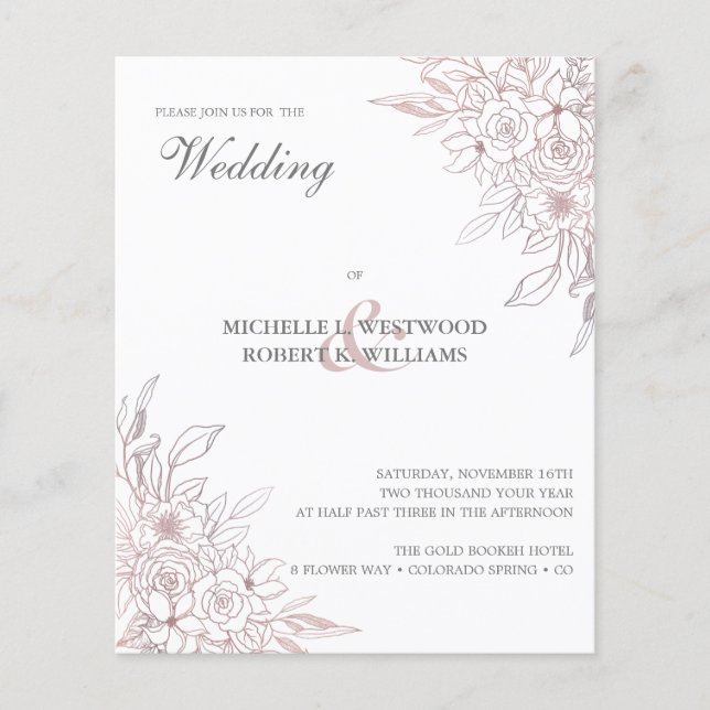 BUDGET Romantic Chic Rose Gold Floral Wedding (Vorderseite)