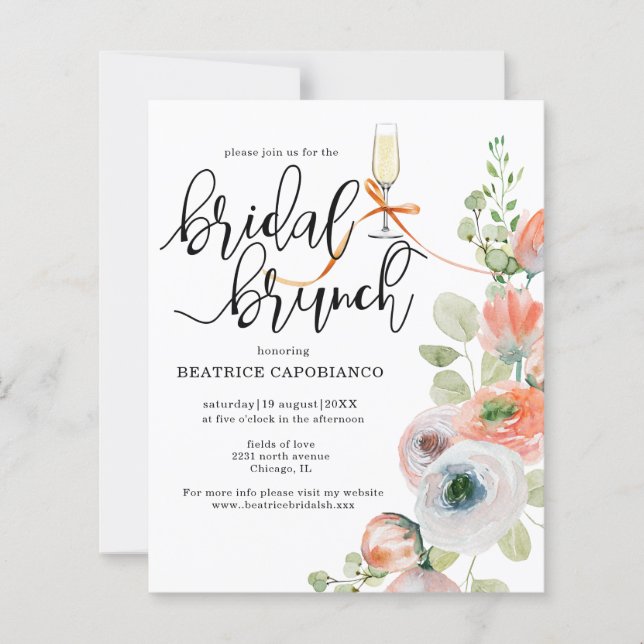 Budget  Romantic Coral Floral Bridal Brunch Card (Vorderseite)