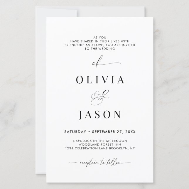 BUDGET Romantic Script Schwarz-weiße erste Hochzei (Vorderseite)