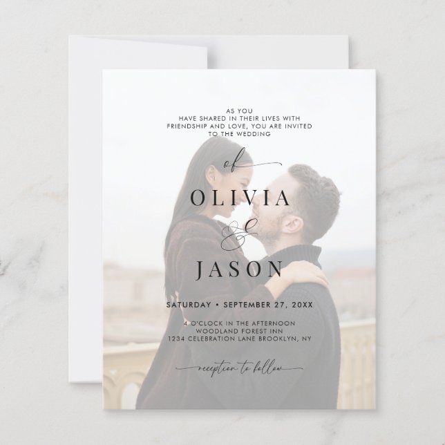 BUDGET Romantic Script Schwarz-weiße Foto Hochzeit (Vorderseite)