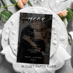 Budget Romantik-Skript-Foto schwarzes Hochzeitsmen Flyer