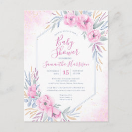 Budget Rosa Aquarell Floral Elegante Babydusche Einladungspostkarte