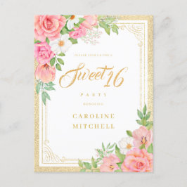 Budget Rosa Aquarellfarben Blütenelegante Süße 16 Einladungspostkarte