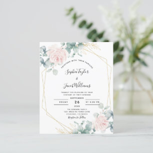 Budget Rosa Bläschen Eukalyptus Hochzeit Einladung