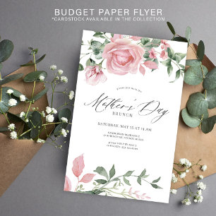 Budget Rosa Blume Mütter Tag Brunch Einladung Flyer