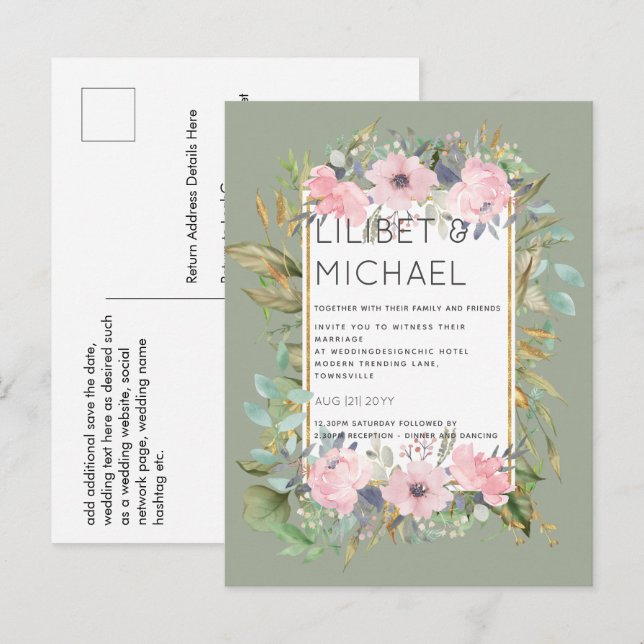 BUDGET Rosa Blush Blumengarten Hochzeit Postkarte (Vorne/Hinten)