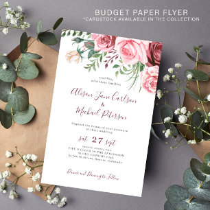 Budget Rosa Blütenfarben Hochzeit Einladung Flyer
