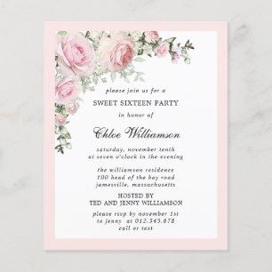 Budget Rosa Blütensüß 16 Party Einladungen