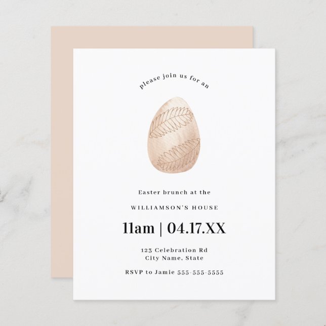 Budget Rosa Einfaches Minimal Wasserfarben Osterei (Vorne/Hinten)