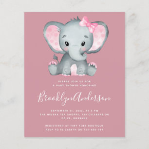 BUDGET Rosa Elefant Baby Shower Einladung
