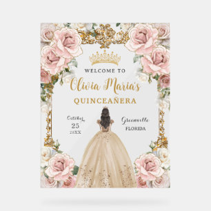 Budget Rosa Florales Champagner Ballkleid Quinceañ Acrylschild