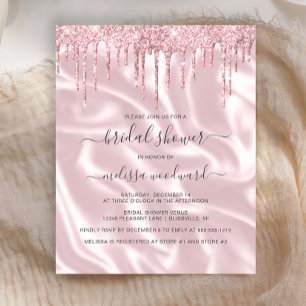 Budget-Rosa-Glitter-Satin-Hochzeitsdusche-Einladun