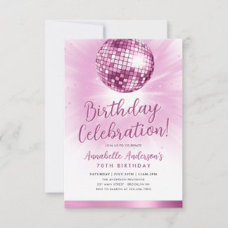 Budget Rosa Glitzer 70er Disco Ball Geburtstag Mitteilungskarte