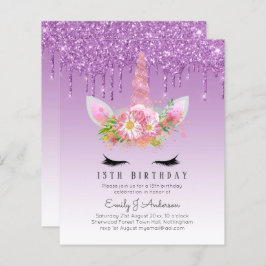 BUDGET Rosa Glitzer Einhorn Girls Birthday Einladu