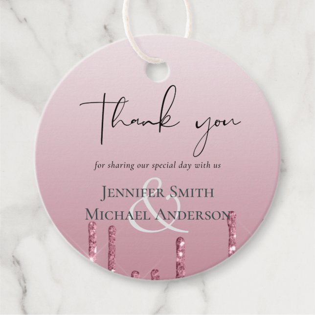 BUDGET Rosa Glitzer Hochzeit Geschenkanhänger (Vorderseite)