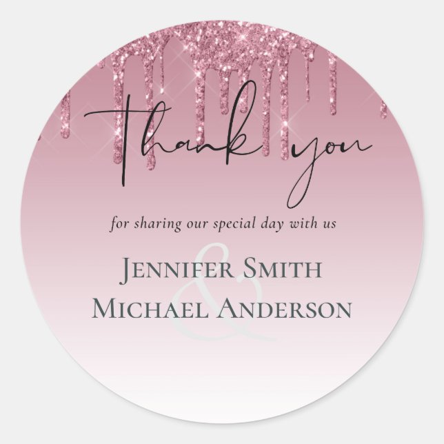 BUDGET Rosa Glitzer Hochzeit Runder Aufkleber (Vorderseite)